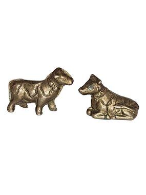 Vintage Miniature Brass Cow Figurines Set Of 2 Rustic Farmhouse Decor